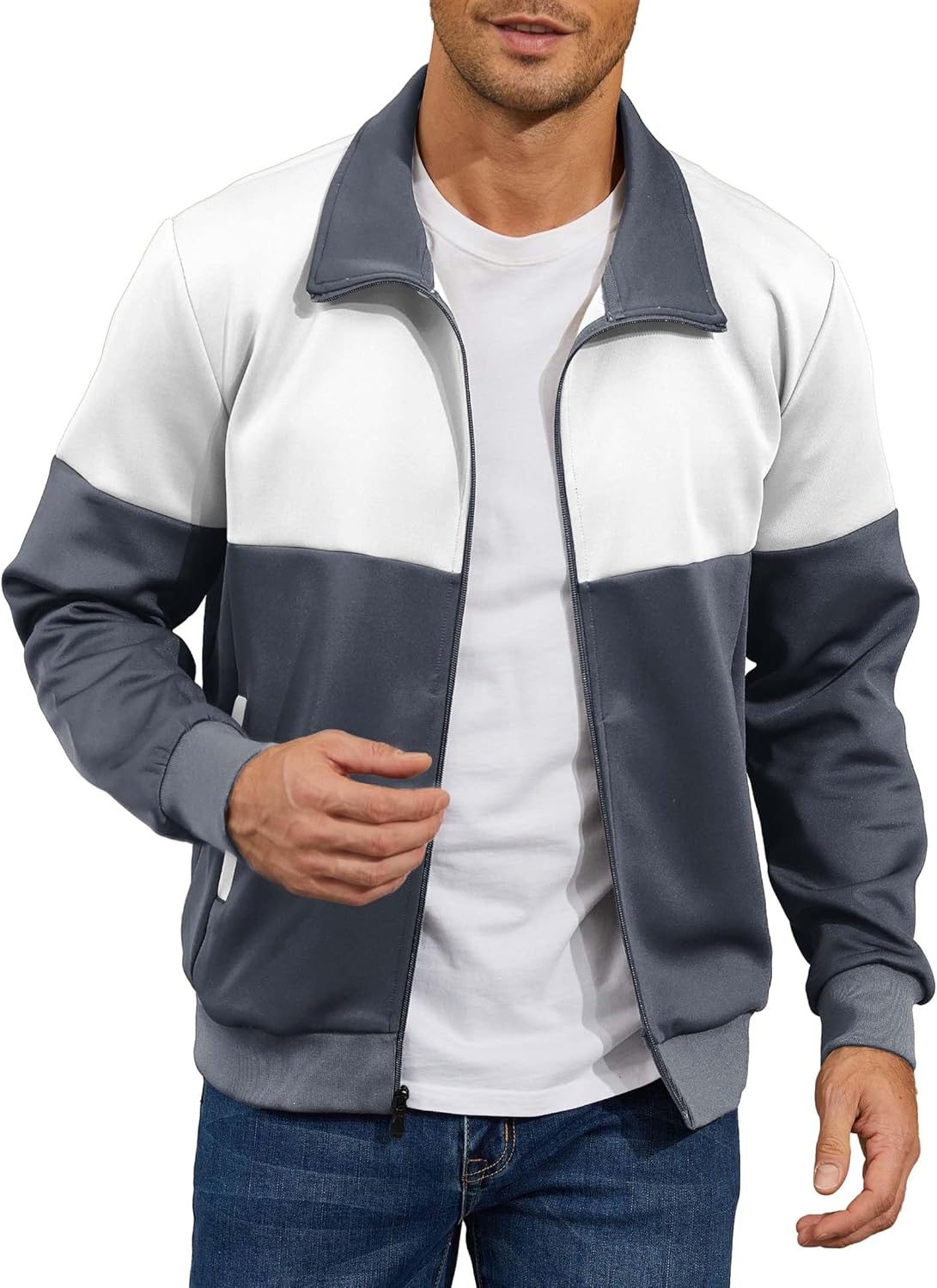 HYPESTFIT Men’s Lightweight Casual Bomber Jacket Track Running Athletic Varsity Coat