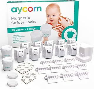 AYCORN Safety Magnetic Child Locks for Cabinets (10 Locks & 2 Keys), Baby Proofing Cabinet Locks for Doors and Drawers 10 Pack - Easy Install No Screws or Drilling Toddler Child Proof Cabinet Latches