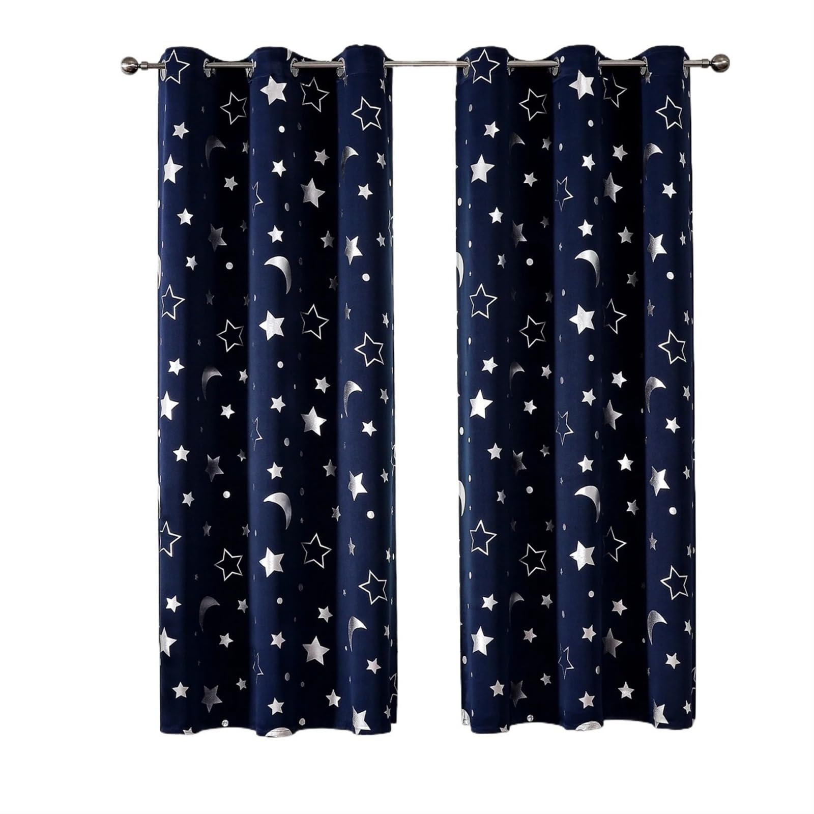 LXLAEOANG Blackout Curtains Blackout Curtains Room Darkening with Silver Star Moon for Bedroom Curtain Grommet Thermal Insulating Drapes(Dark blue-2Panel,100X250cm)
