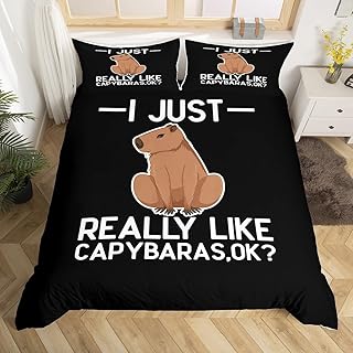 Funny Capybaras Bedding Set,Cute Capybara Comforter Cover Set for Teens Women Room Decor,Wild Animals Duvet Cover Breathable Black and White Bedspread Cover Full Size