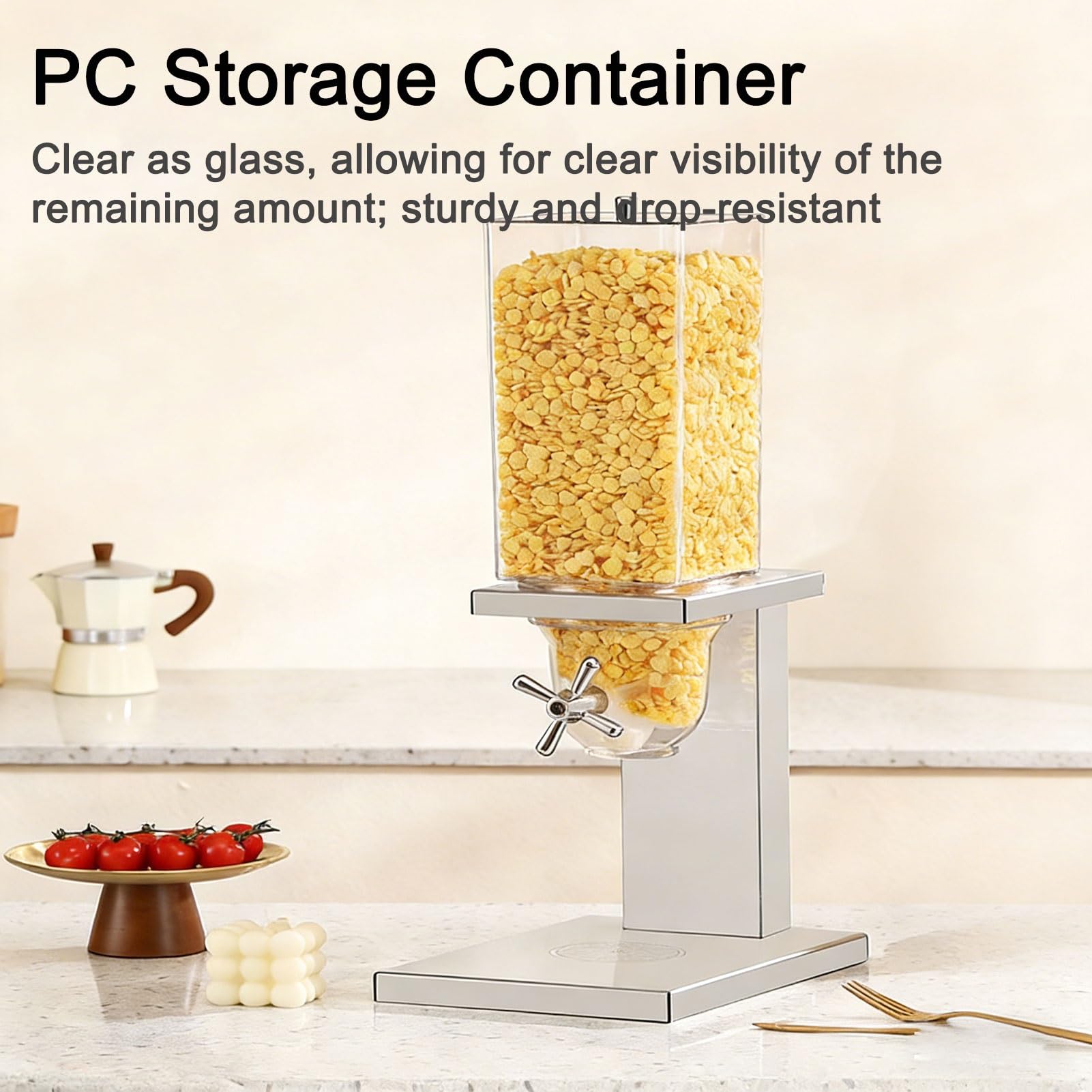 Dispenser per cereali, 5 l, contenitore in acciaio inox di grande capacità per conservare alimenti secchi, cereali, noci, snack, organizer da cucina