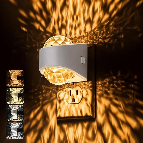 Briignite Night Light Plug into Wall, Color Changing Night Light for Kids, 3CCT Diamond Design Projector Nightlight, Dusk to Dawn Sensor for Nursery Bathroom Bedroom Gaming Room Decor Gift