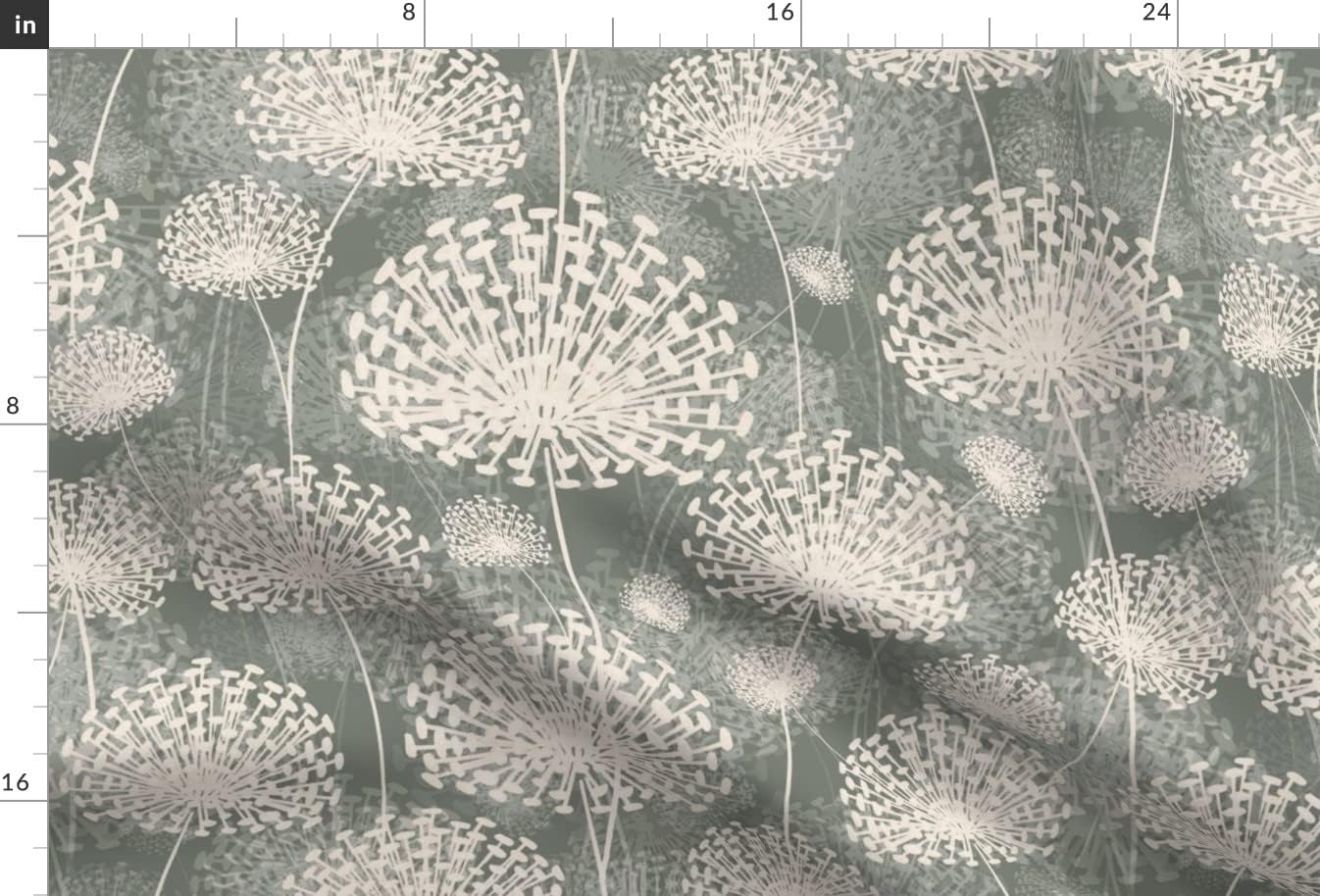 Spoonflower Fabric - Vintage Style Dandelions Gray Cream Neutral Flowers Floral Nature Printed on Satin Fabric by The Yard - Sewing Lining Apparel Fashion Blankets Decor