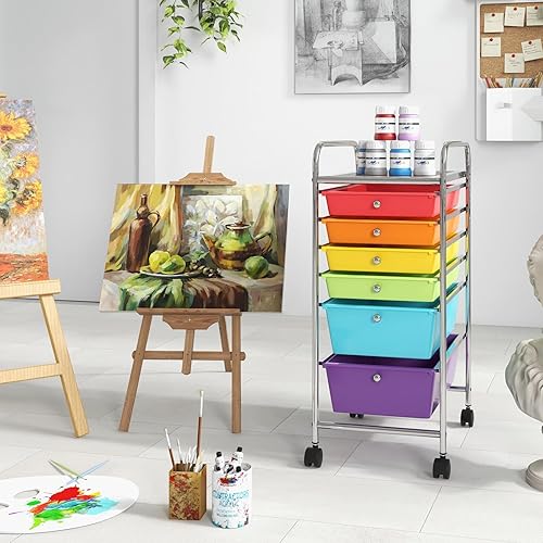 Miniatura 8 de RELAX4LIFE Carrito de Almacenamiento Rodante de 6 Cajones - Organización del Aula sobre Ruedas con Cajones de Plástico Extraíbles, Carrito de Arte y