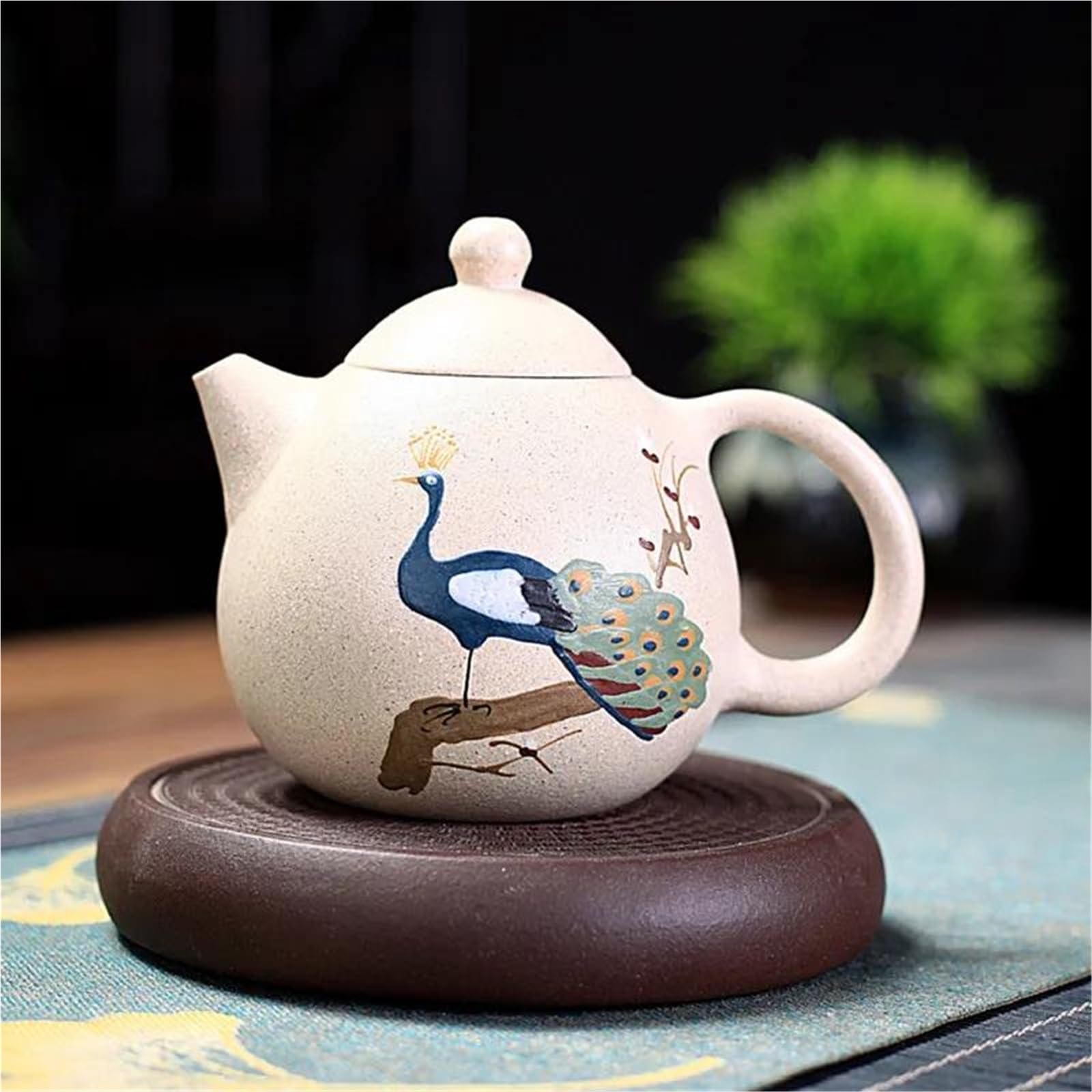 Théière en argile violette, théière en terre cuite blanche brute, bouilloire à filtre à bille, service à thé Zisha 220 ml, théière peinte à la main avec motif paon et œuf de dragon, théières et cafe