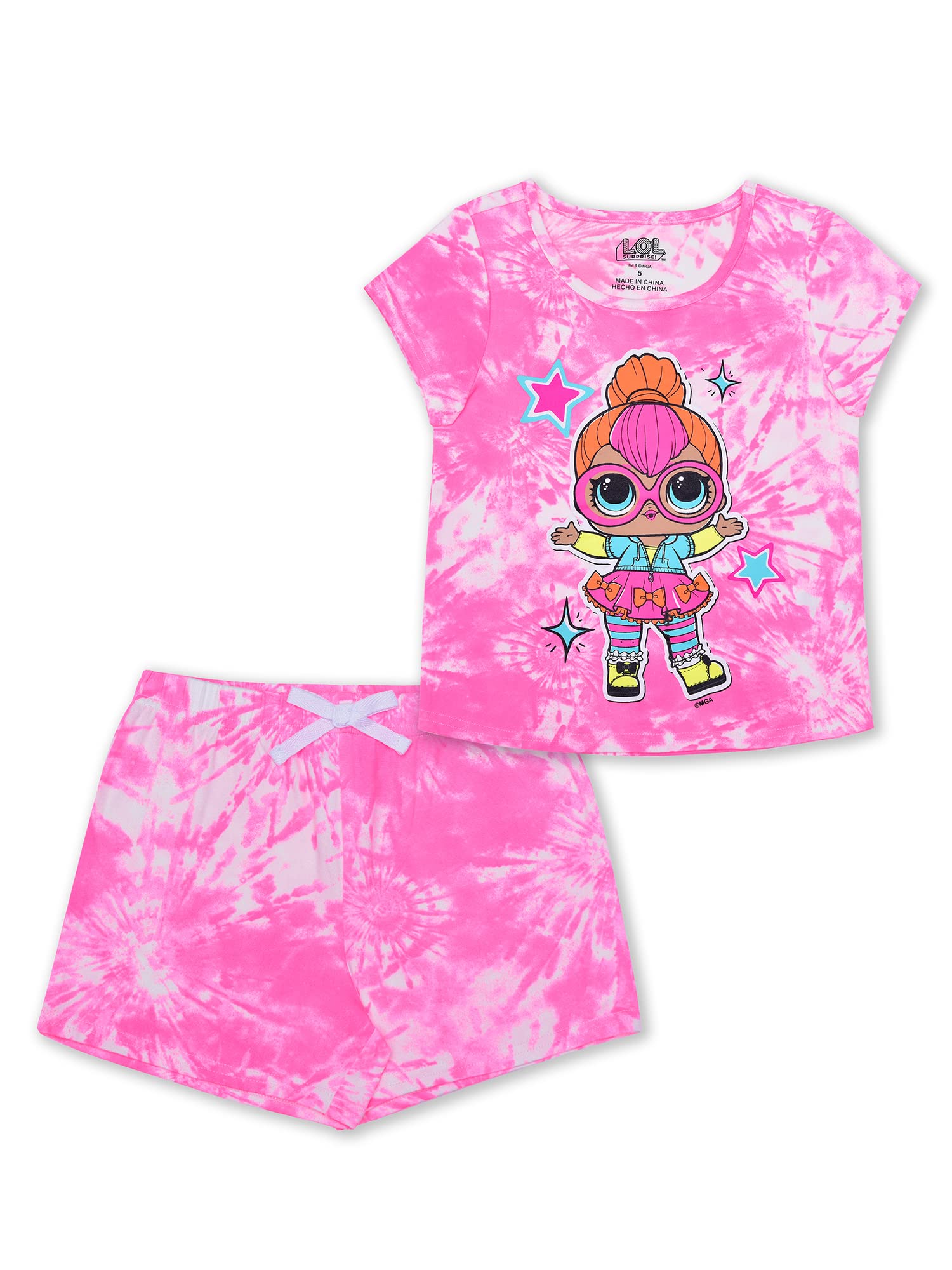 LOL Surprise Dolls Neon Q.T Girls’ Short Sleeve Shirt and Shorts Set for Little and Big Girls – Pink