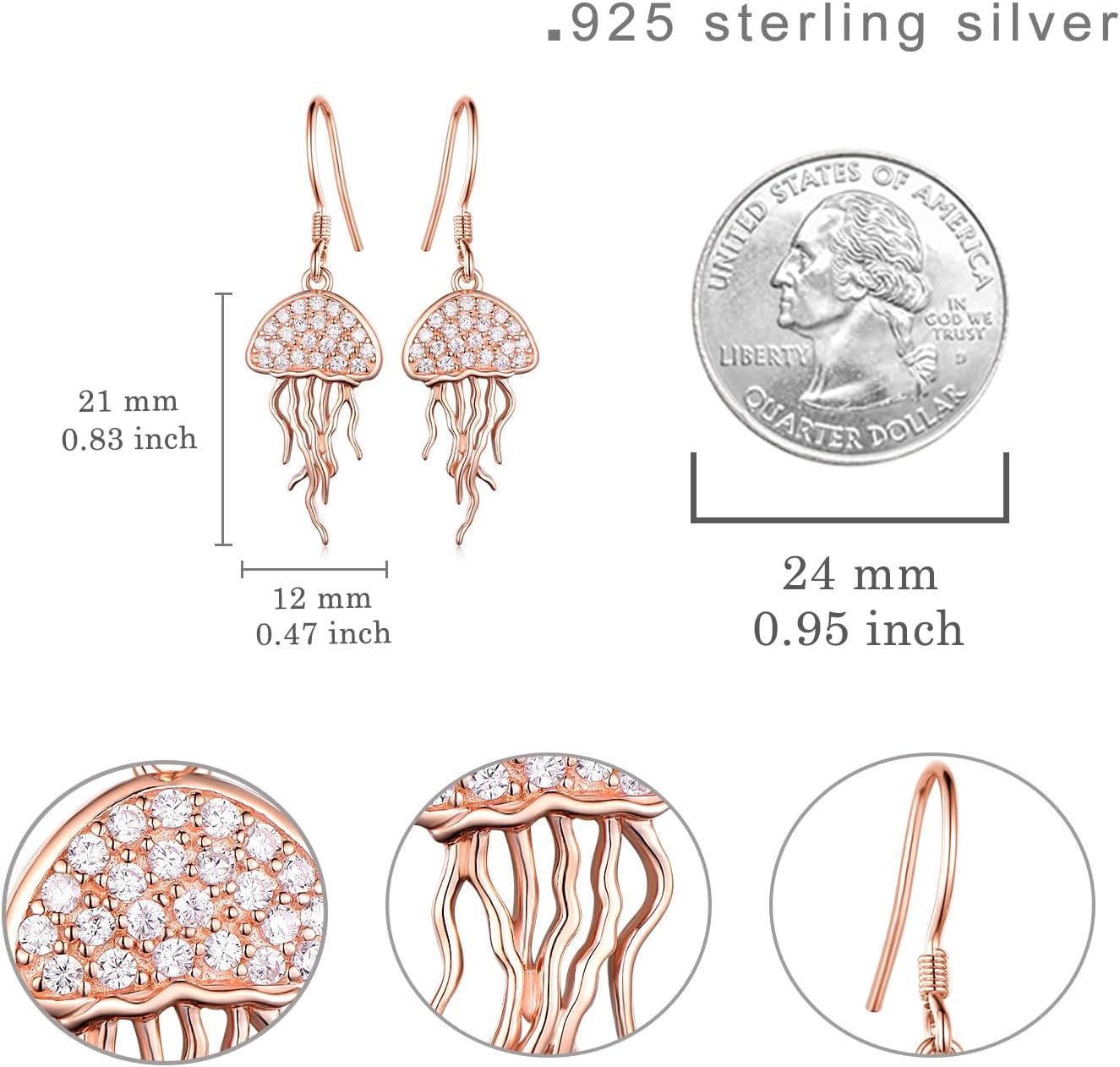 Jellyfish Earrings 925 Sterling Silver Ocean Dangle Drop Earrings Sea Animal Jewelry Gift for Women - Image 6