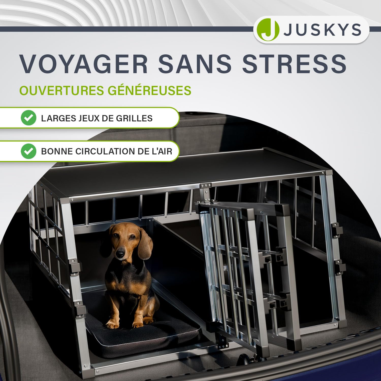 Juskys Box de Transport en Aluminium L-XL 65x91x69 cm – Caisse de Voiture Robuste & Facile à Entretenir pour Chiens avec Porte Grillagée Verrouillable