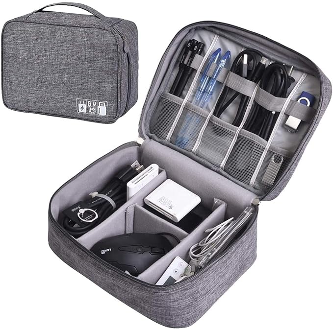 Seagull flight of fashion 2 Layer Gadget Organizer Case, Electronic Accessories Organizer Bag for Cables, Charger, Hard Disk, Power Bank - 24 x 18 x 10 cm - Grey