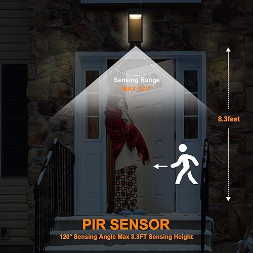 Miniatura 4 de Linterna de pared con sensor de movimiento para exteriores, para garaje, casa, luces LED negras, para porche, montaje en pared, lámpara exterior con