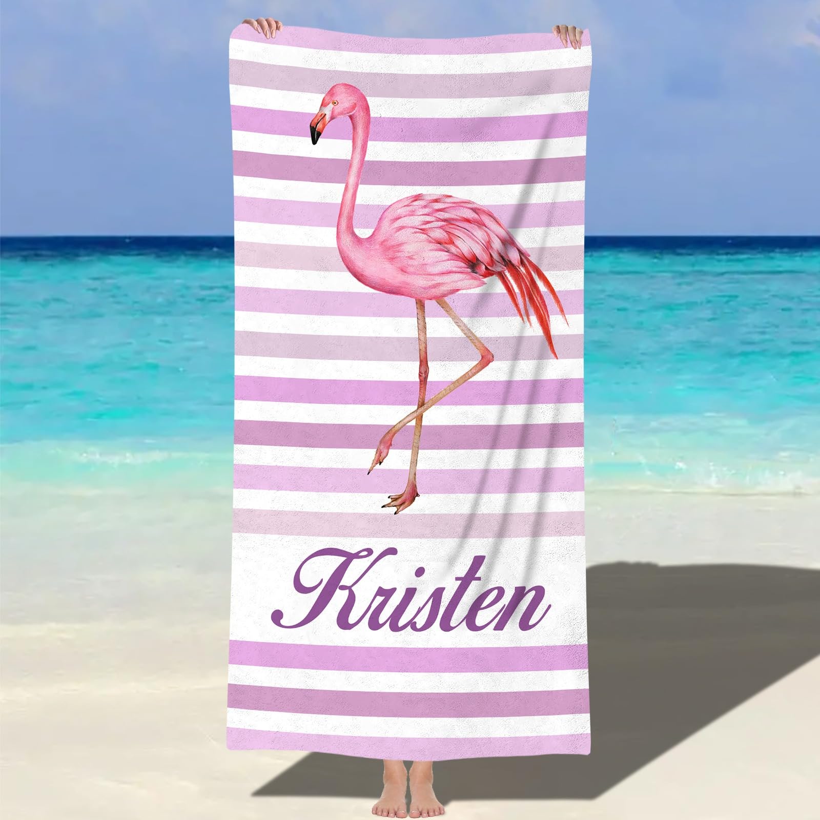 Dihope Personalised Microfibre Beach Towel for Adults Kids with Name, Large Custom Bath Towels Quick Dry Sand Free Lightweight Travel Beach Towel for Mens Boys Girls Baby Fitness Swimming