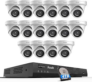 16 Channel Security Camera System 4K PoE, 16x 8MP Wired IP Turret Dome Camera with AI Human Vehicle Detection, Built-in Mic, Remote Access 24-7 Recording, 4K 16CH NVR 4TB HDD, PD93A1616-8M asin的图片