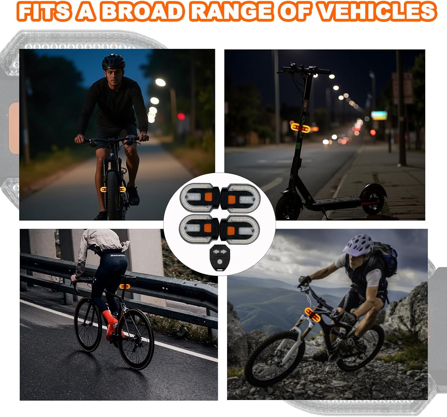 Bike Tail Light with Turn Signal, Bicycle Turn Signals Rear Bike Light Remote Control USB Rechargeable Split 5 Modes Waterproof Bike Taillights Can be Mounted on Front and Rear (4 PCS)