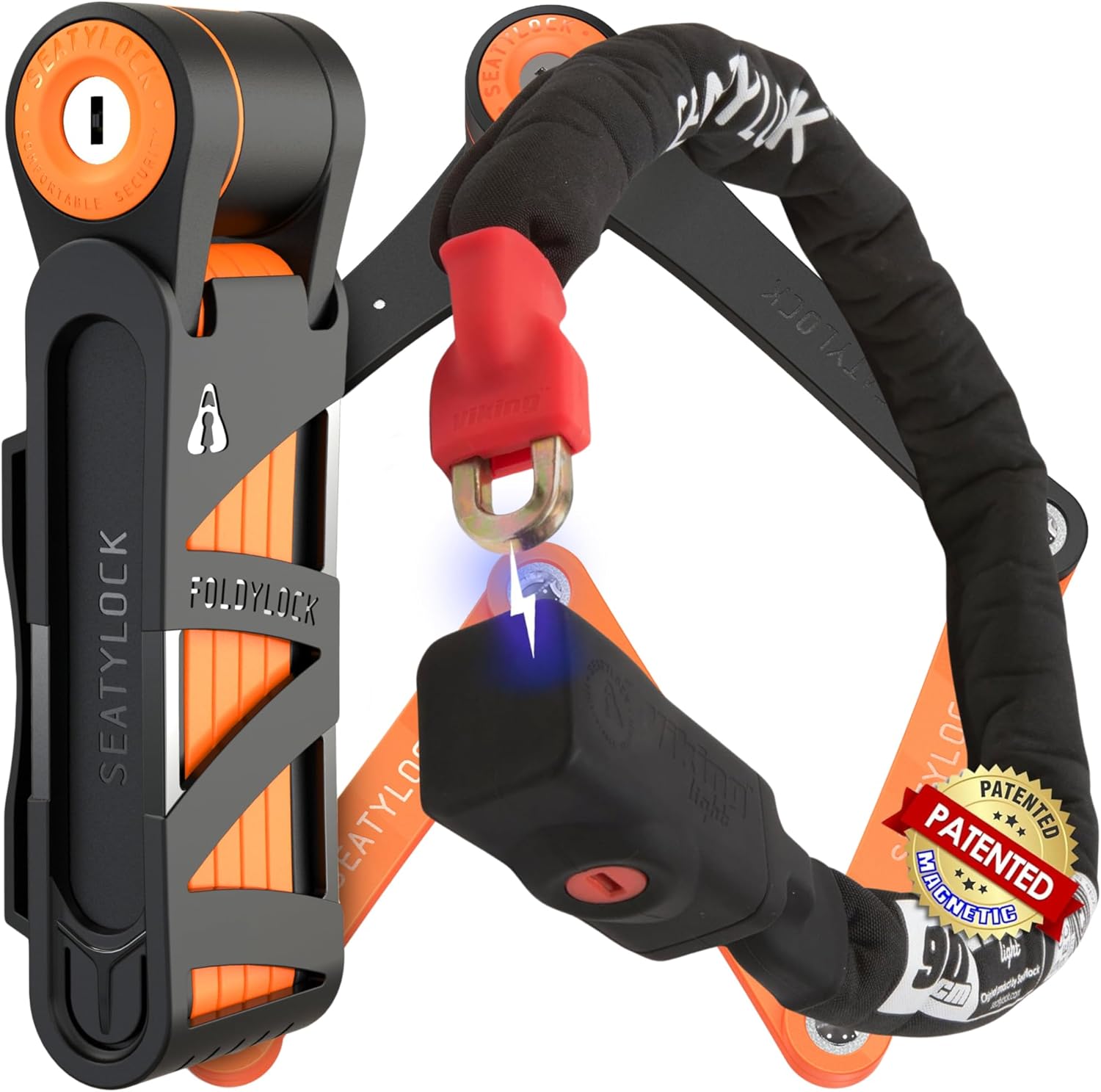Seatylock FoldyLock Compact Folding Bike Lock and Viking Bike Chain Lock - Patented Sold Secure Approved Bike Locks - Super Strong Antitheft Guard System Bike Locks with Keys for Bikes & Scooters