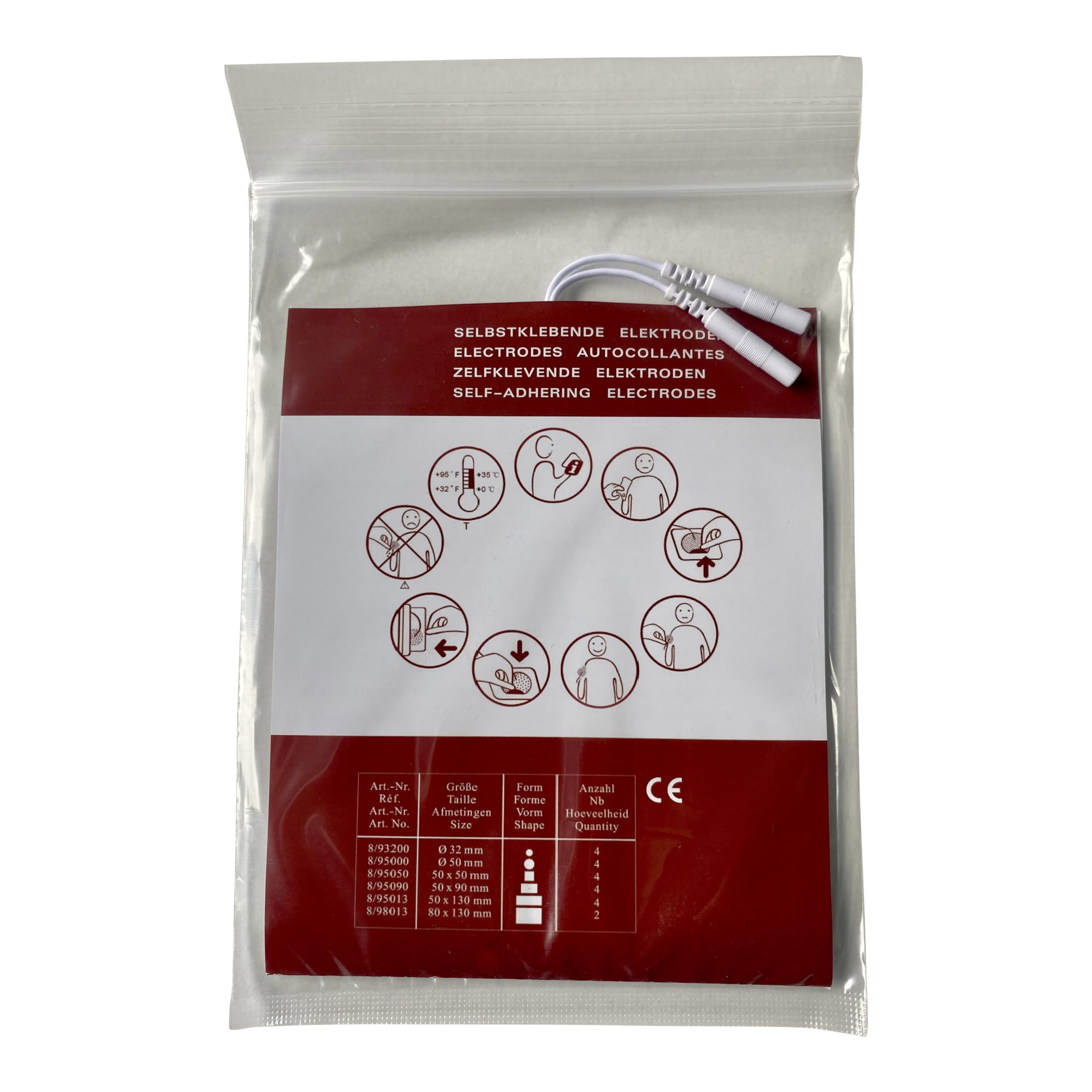 50 Stück selbstklebende Elektroden von der Marke ZEN-QI, 80x130 mm. Wiederverwendbar. Für TENS TIMS EMS Reizstrom-Geräte mit 2 mm-Stecker-Anschluss.