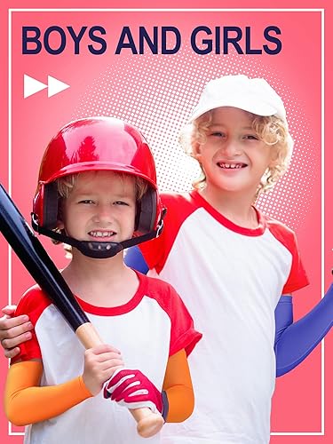 Miniatura 7 de Xuhal 10 pares de mangas de brazo para niños, mangas de compresión para brazos, manga de béisbol, protección solar UV, mangas de enfriamiento