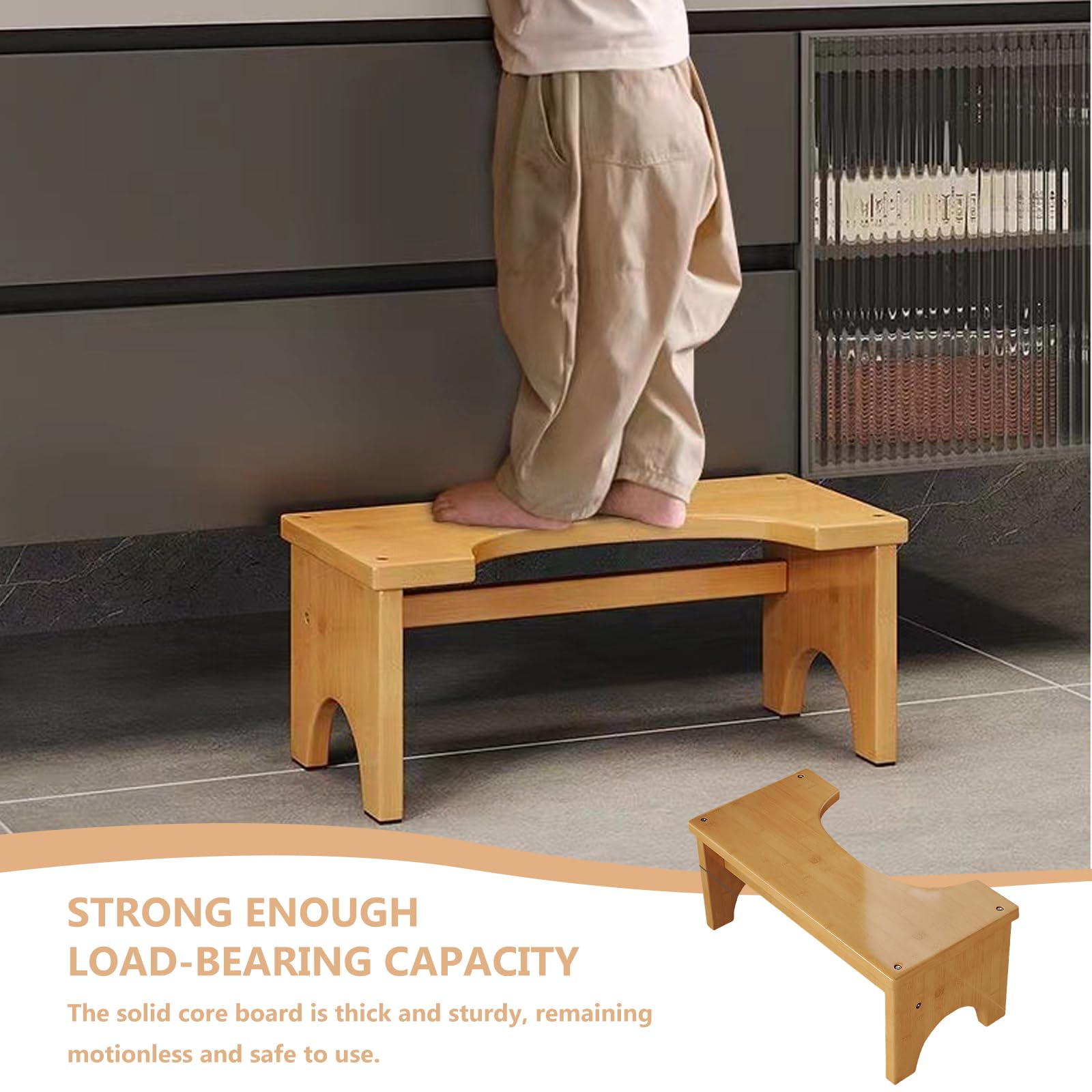 Sgabello per WC in bambù stabile per adulti, 37 x 20 x 17 cm, ergonomico, design naturale, sgabello per WC sano e portatile, aiuto per la seduta in caso di stitichezza