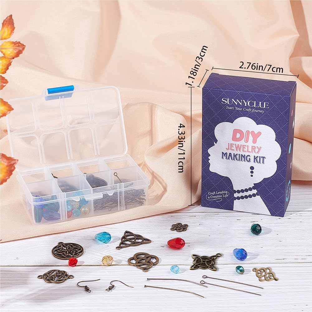 SUNNYCLUE 1 Box DIY 10 Pairs Trinity Celtic Knot Charm Earrings Making Starter Kit Flower of Life Connector Charms Acrylic Beads Jewelry Making Kits Craft Beginners Women Adults Craft, Antique Bronze