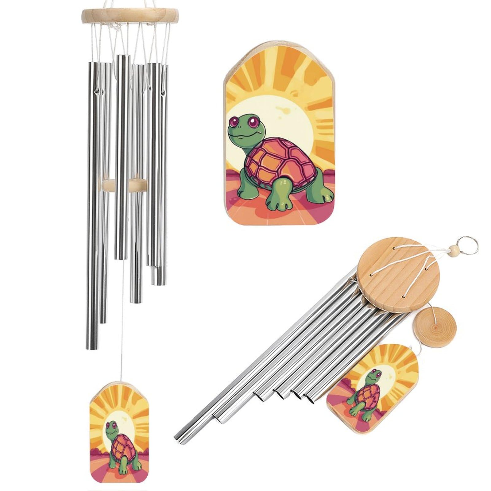 Outdoor Wind Chimes, Turtle in The Sun Printed Wind Chimes,Simple Wind Chimes,Curtain Wind Chimes for Home Decoration