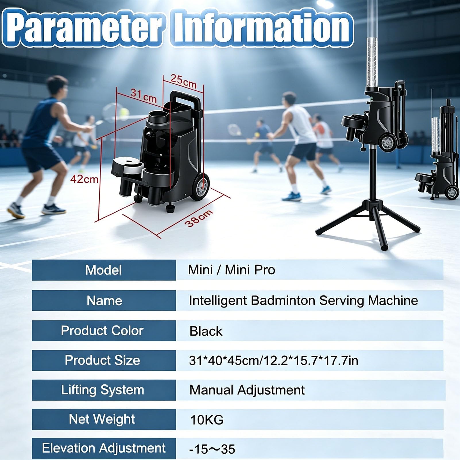 Lanzador automático de bádminton, máquina de servir para entrenamiento en solitario, equipo de práctica ajustable para uso en gimnasio, perfecto para juegos en interiores y exteriores