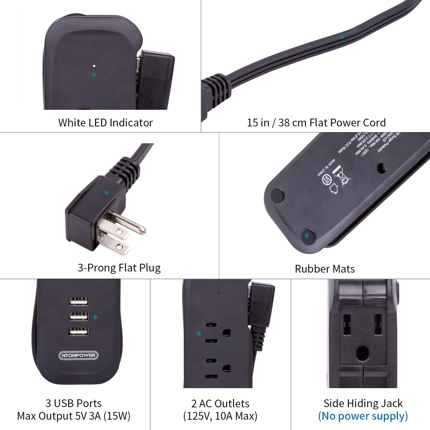 Bеѕt Dеаl 🛒 Power Strip with USB 2 Pack - NTONPOWER Travel Power Strip, 2 Outlets and 3 USB Portable Desktop Charging Station, 15 inches Wrapped Short Extension Cord, Compact for Cruise Ship, Nightstand and Hotel