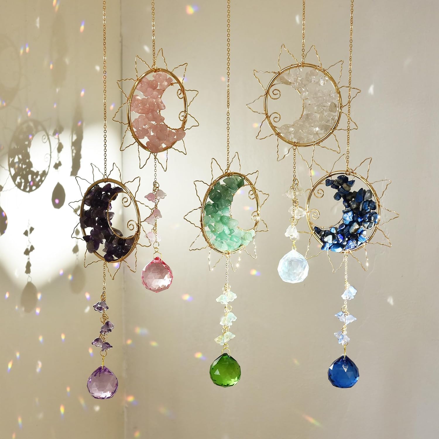 Hanging Sunlight Catcher, Sun & Moon Crystal Suncatcher, Crystal Hanging Ornament, Hanging Crystals for Decoration, Festival Gift, Window Decoration (Blue) - Image 4