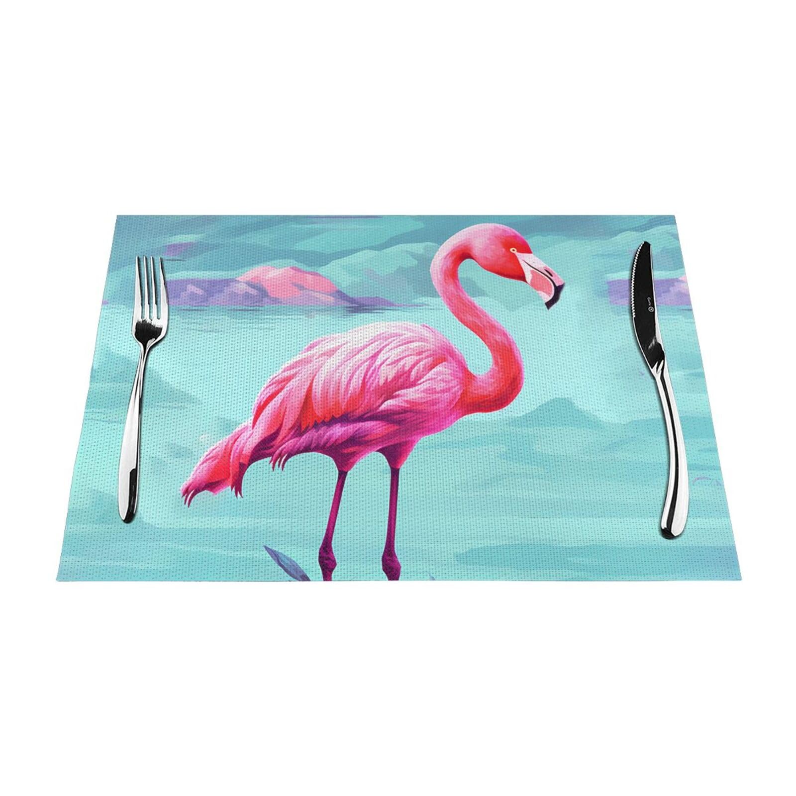 Flamingos Placemats Set of 1 - Woven Vinyl Kitchen Table Placemats - Heat Resistant Non-Slip Place Mats for Dining Table, Washable Indoor Outdoor Table Mats 12x18 Inch