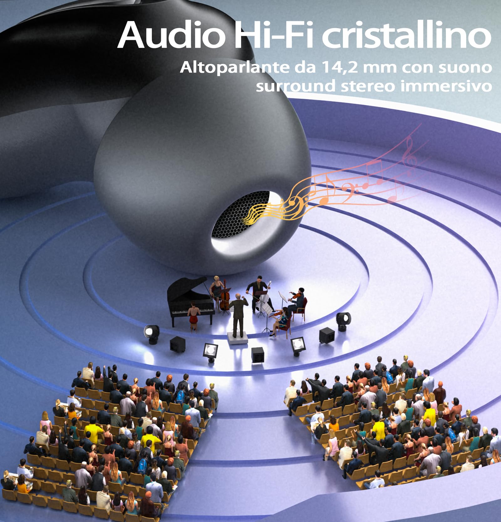 Cuffie per Dormire, Cuffie Bluetooth 5.4, audio stereo con bassi profondi, Riduzione del rumore ANC/ENC, 48 Ore Auricolari In Ear con Modalità di Sospensione, touch control, IPX7 Impermeabile, Nero