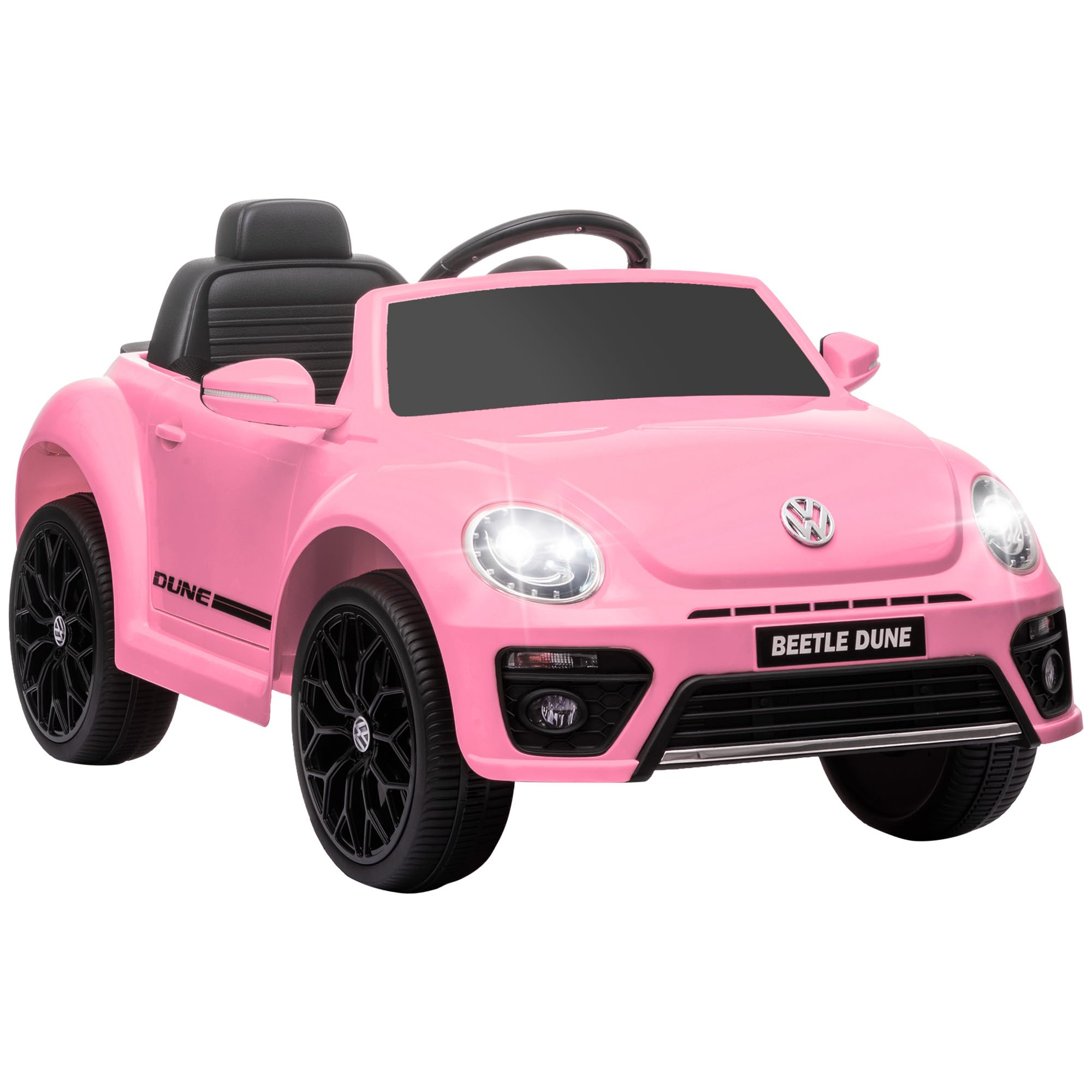 AIYAPLAY Coche Eléctrico para Niños de +3 Años Volkswagen Beetle 12V Rosa | Carro Eléctrico Infantil, Mando a Distancia, Faros, Bocina y Música