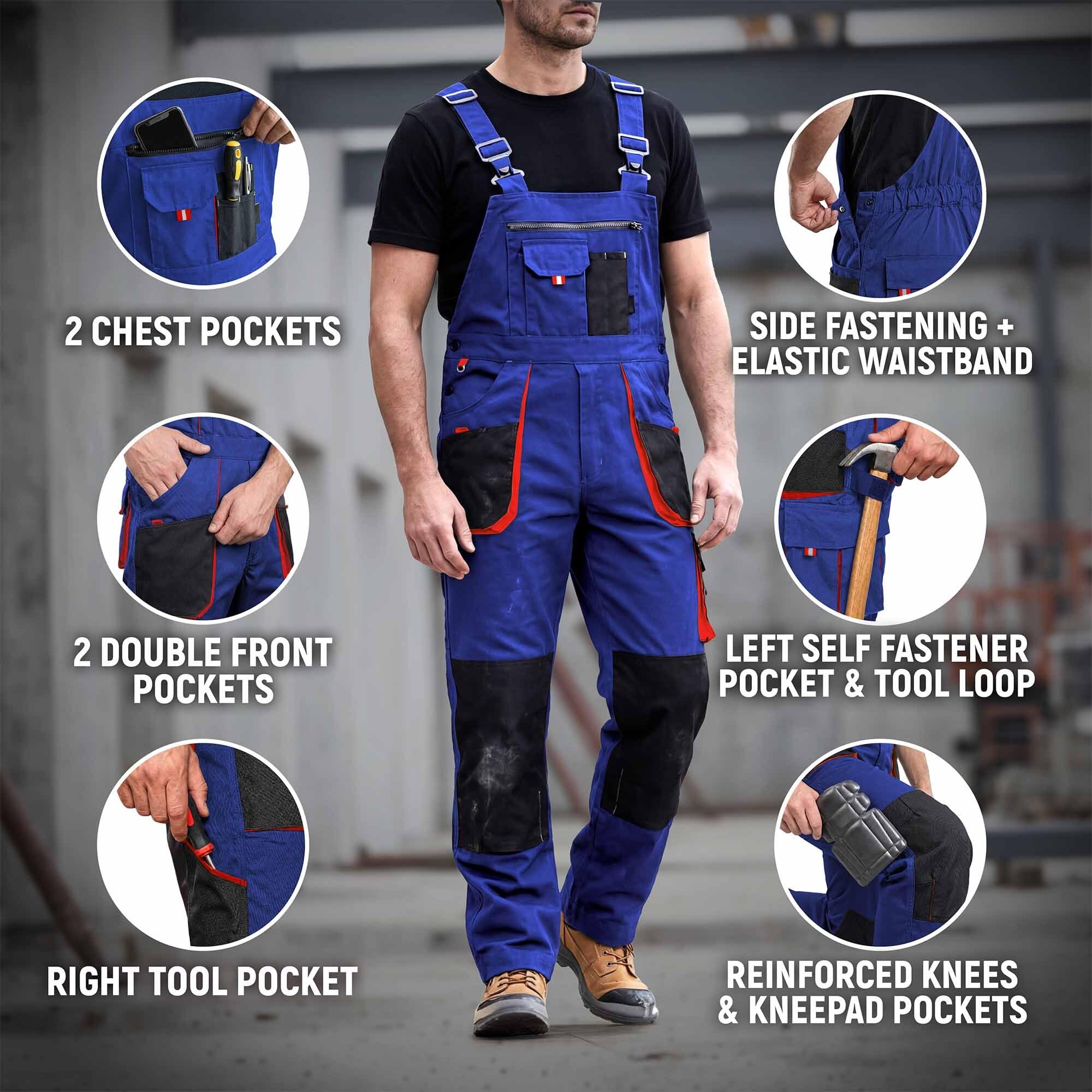 Stenso Emerton - Pantalones con Peto de Trabajo para Hombre - Resistentes