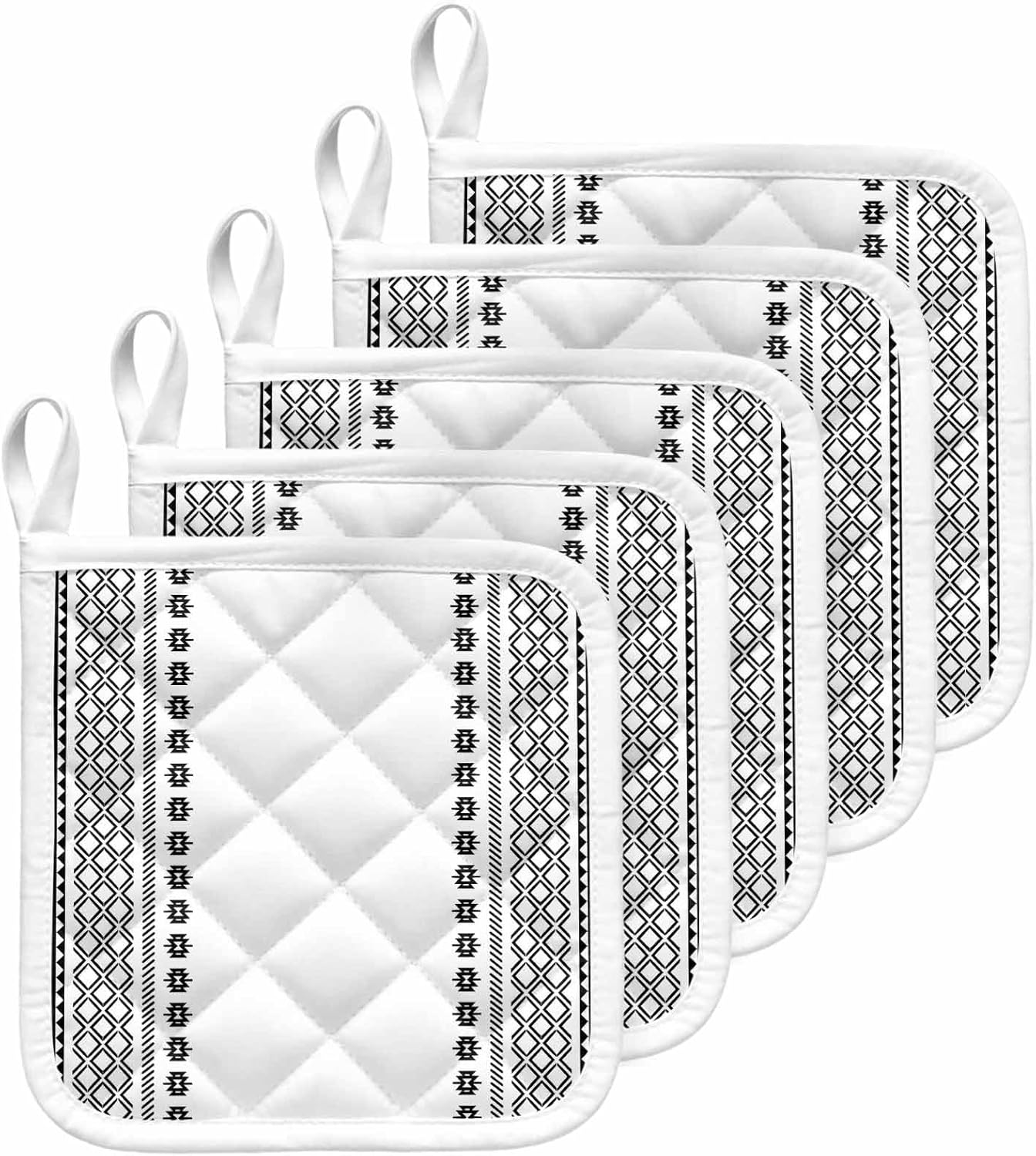 Boho Black Pot Holders for Kitchen Heatproof Potholder, 5 Pack Farmhouse Vintage Bohemia Geometric Hot Pads Multipurpose Oven Pads Cloth Potholders Trivet for Cooking Baking