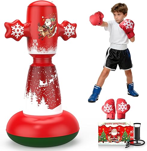 Saco de boxeo para niños de 3 a 8 años, juego de bolsas de boxeo inflables de 58 pulgadas con soporte, guantes de boxeo y bomba, sacos de boxeo