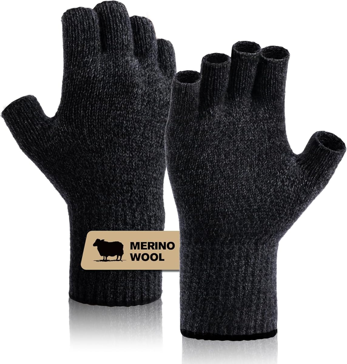Amazon.com : SONORAN Merino Wool Fingerless Gloves for Men & Women, Half Finger Gloves Base Layer Warm with Thermal Soft Knit Liner Glove for Hunting Fishing Hiking XL (Black Gray)