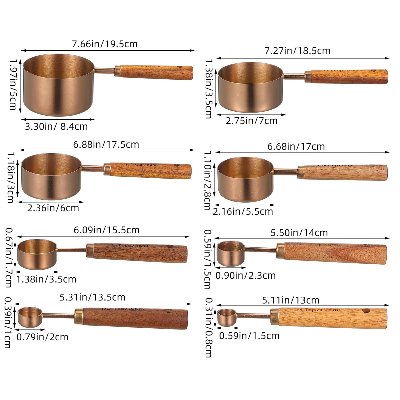 Mikikit 8 Pièces Cuillères Doseuses en Acier Inoxydable et Bois Précises et Faciles à Nettoyer Mesures pour Cuillère à Café et Préparation de Repas