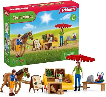 Schleich Farm World - 39Pc Sunny Day Mobile Farm Stand - Kids 3+ | 42528 | Farm Animal Figurine, Realistic Animal Toys, Barn Toy for Kids 3+, Screen-Free Imaginative Pretend Play, Montessori Toy