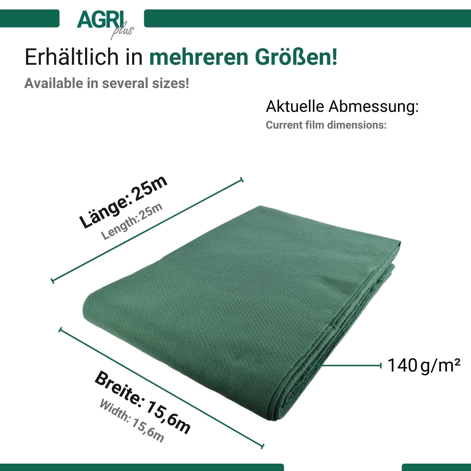 AGRI plus Strohvlies 15,6 x 25 m - ohne Nägel I Stabiles 140 g/m² Schutzvlies aus Polypropylen I Extrem reißfestes Heuvlies für langfristigen Schutz I Abdeckvlies wetterfest & UV-beständig