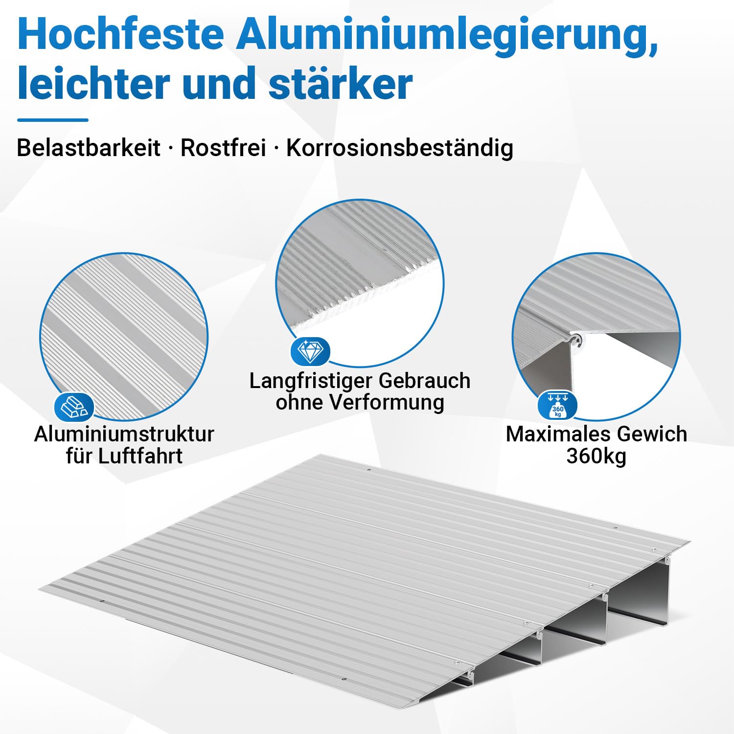 Rampa de Aluminio 86,4 x 18,3 x 2,5 cm, rampa Modular con Superficie antideslapante, Ajuste Ajustable y Fuerza de Soporte de 360 kg