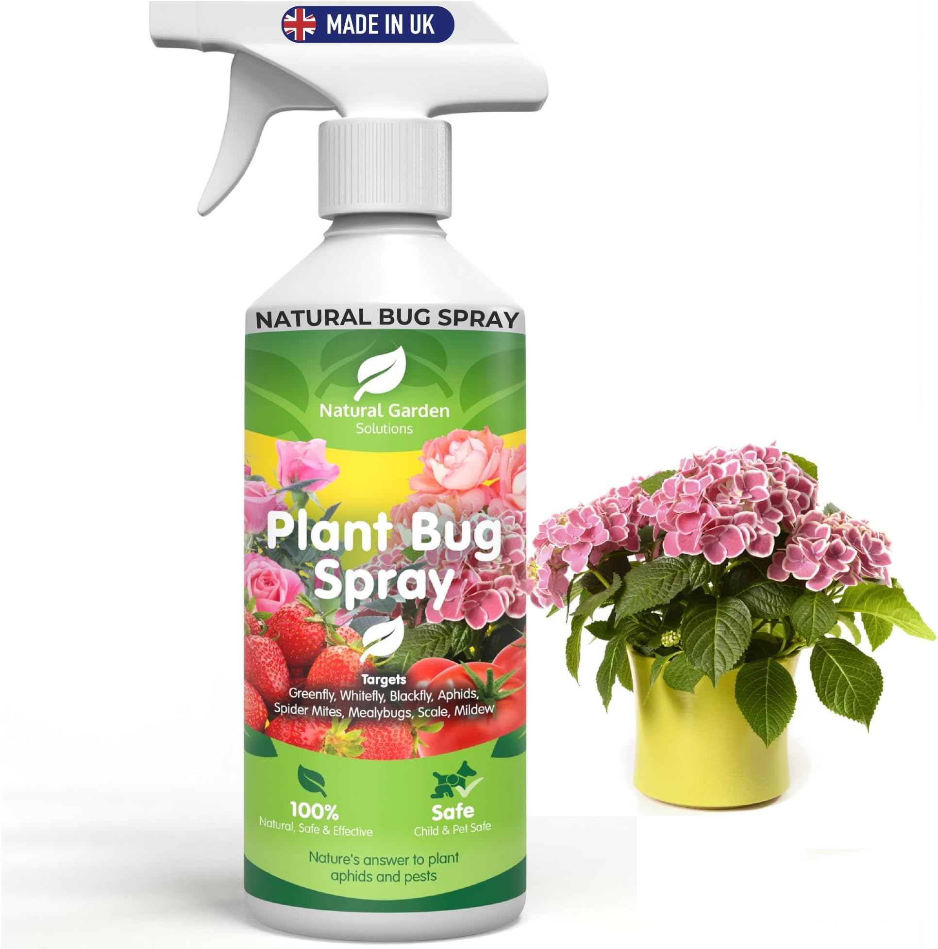 Organic Plant Bug Spray Fruit Vegetables Flowers Bee Friendly Pest Control Greenfly Blackfly Aphids Whitefly Spider Mites Mealybugs Scale Mildew Gardening 500ml