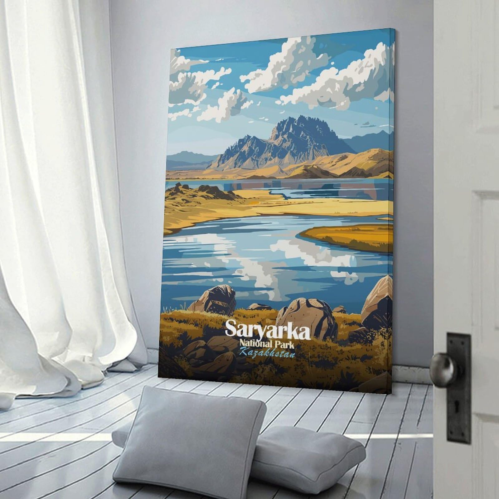 Junmoney Frame-Style-2 Saryarka National Park, Kazakhstan Home Decor Wall Art 24X36inch(60X90cm), For Bedroom, Guest Room Or Reading Nook, Decorative Wall Art For Cosy Rooms