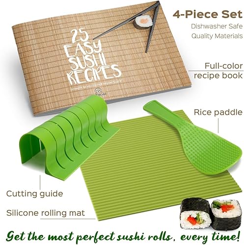 Miniatura 2 de Kit para hacer sushi - Rodillo de sushi de silicona con paleta de arroz, cortador de rollo y libro de recetas, kit completo de sushi DIY para el