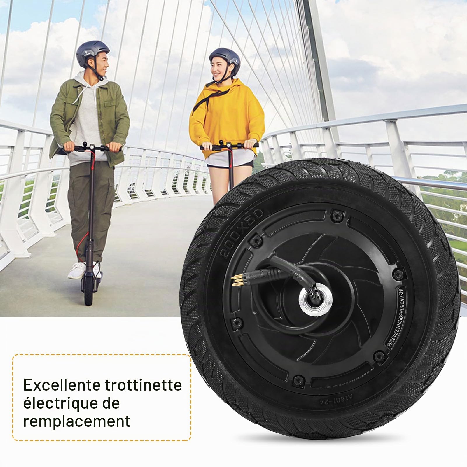 HUIOP Pneu d'Entraînement de Moteur de Roue Avant Solide 350W pour S1 - Scooter Électrique