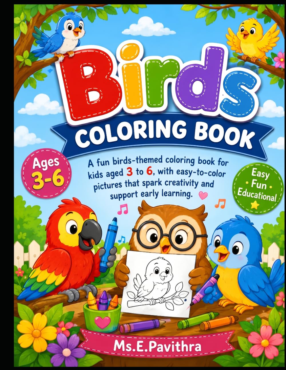 Birds Coloring Book for Kids Ages 3-5: Fun and Easy Bird Coloring Pages for Toddlers and Preschool Kids