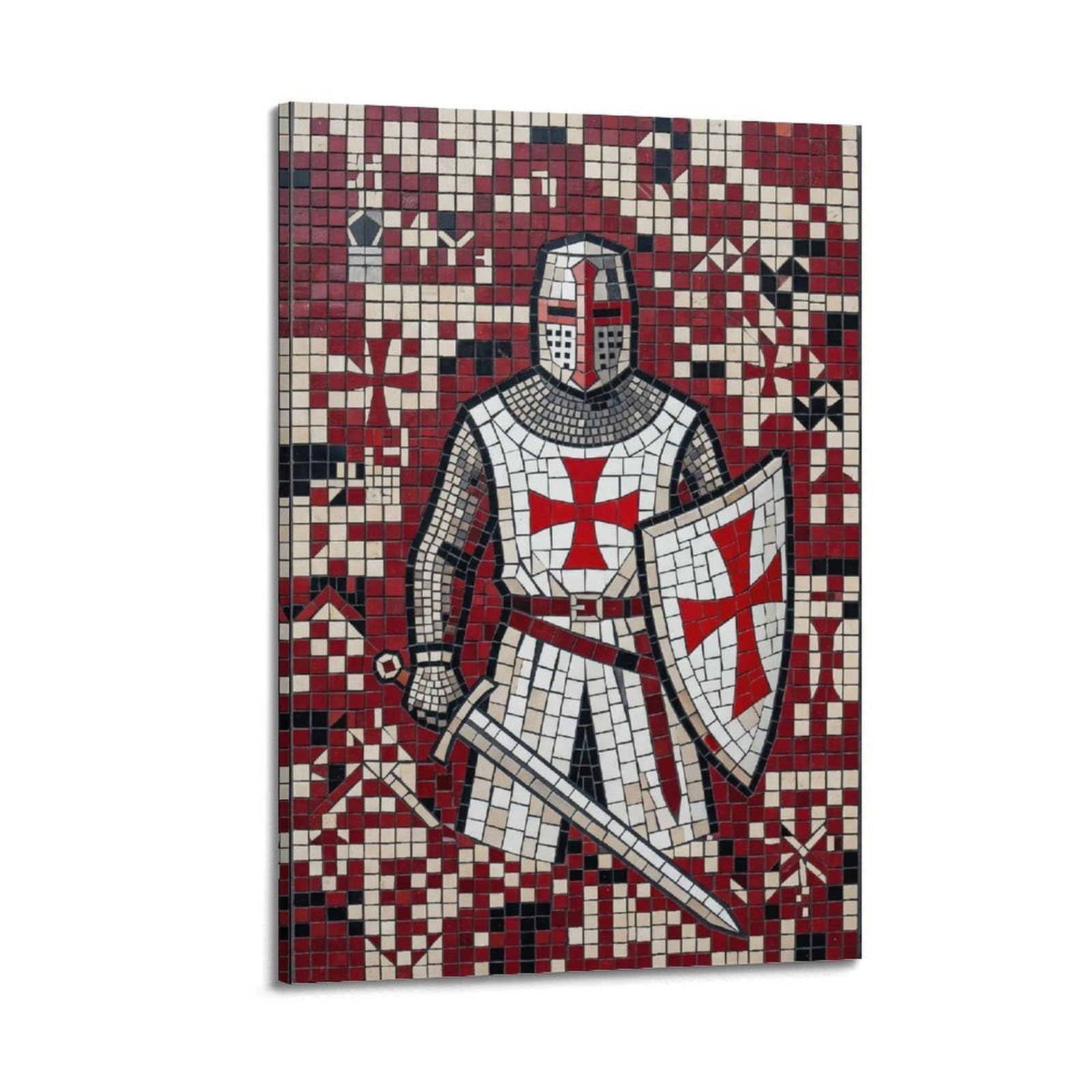OKNGB Mosaic Templar Knight Poster Block Pattern Shield Medieval Decorative Painting Canvas Art Picture 20x30inch(50x75cm)