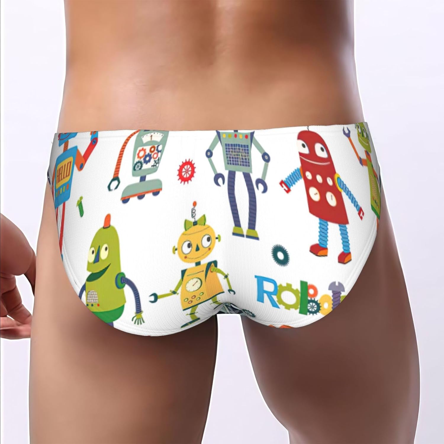 Cute Cartoon Robots Print Briefs For Men Low Rise Mens Underwear With Pouch Cozy Stretch Mens Bikini Briefs S To 4xl