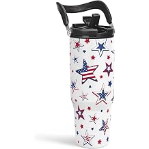 SANDJEST American Flag Star Tumbler with Handle 30oz, Stainless Steel Insulated Flip Straw Tumblers Coffee Travel Mug Cup, USA America Gifts for Women Girl for Birthday Christmas
