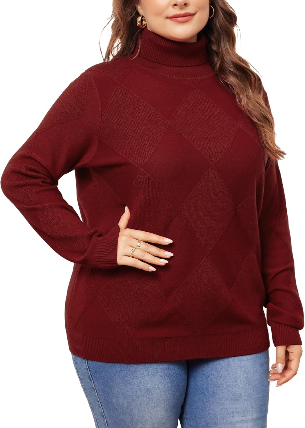 Agnes Orinda Plus Size Pullover Sweaters for Women Lightweight Long Sleeve Turtleneck Novelty Sweater - Image 2