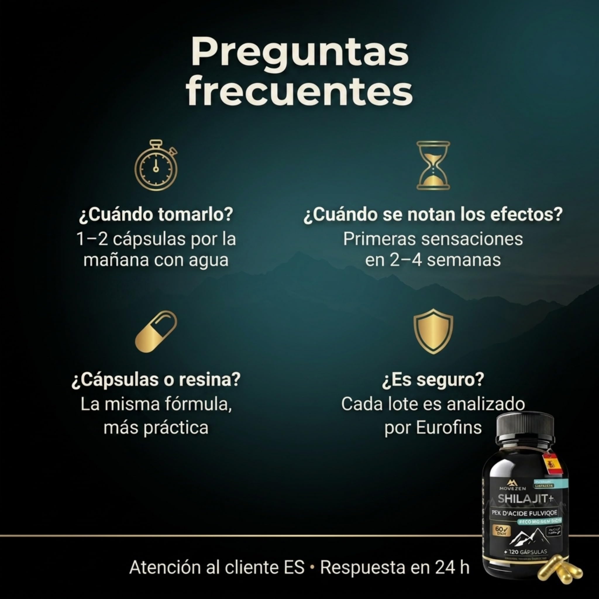 Shilajit+ Cápsulas Movezen, Himalaya, 120 Cápsulas Veganas, Sin Sabor, 1000 mg por Dosis, ≥75% Ácido Fúlvico, 85 Minerales, Hasta 120 Días, Analizado por Eurofins, Calidad Europea (Mumijo)