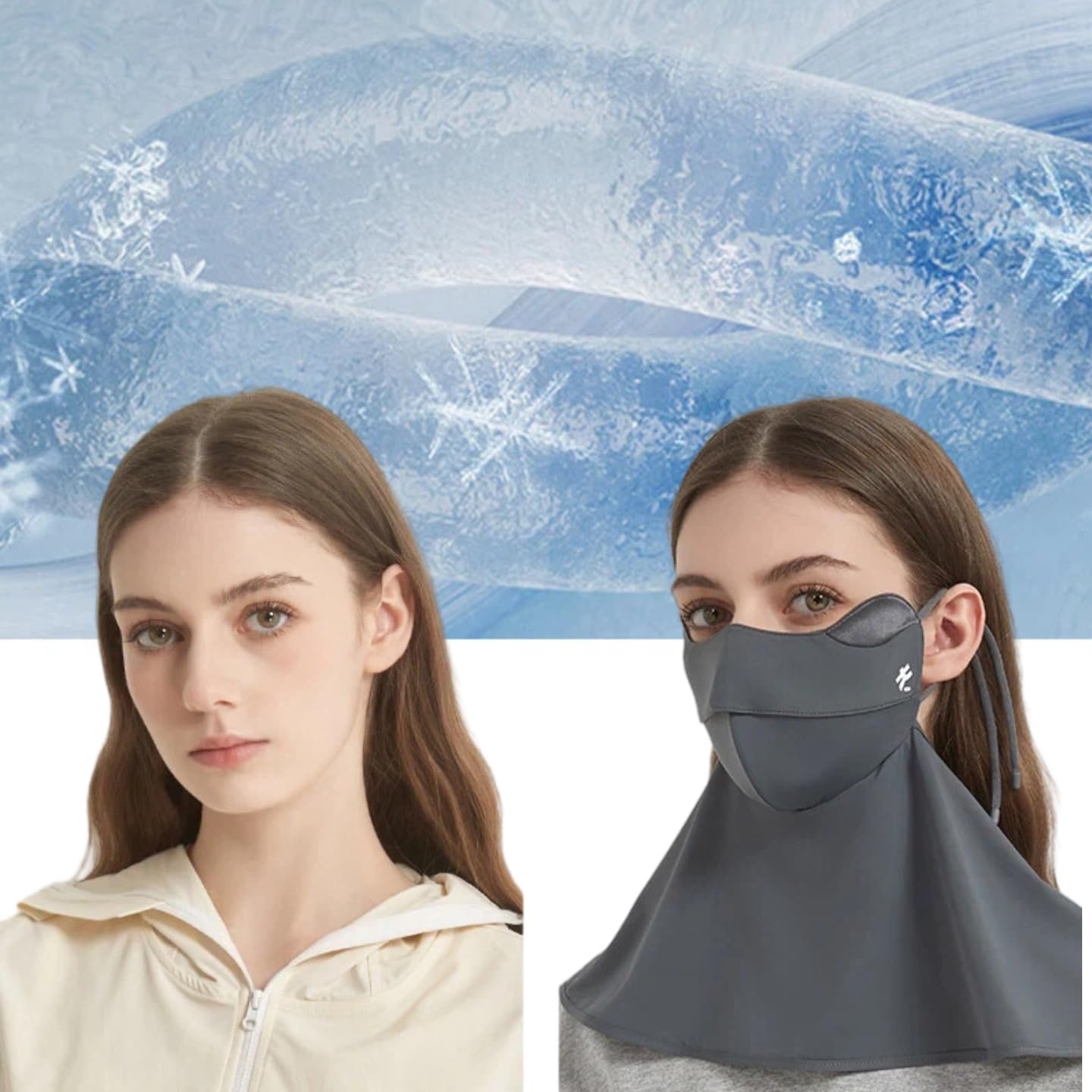 Sonnenschutz Maske UPF50+ mit integriertem Nacken- und Brustschutz, kühlende Seideneinsätze innen an Schlüsselzonen, atmungsaktiv & waschbar für Radfahren, Wandern & Outdoor