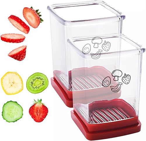 Miniatura 2 de Speed Slicer - Juego de cortadores de frutas y verduras, paquete de 2 picadores manuales de alimentos con tabla de empuje + 2 cepillos de limpieza +