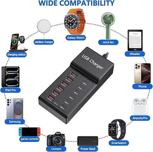 Miniatura 2 de Cargador multiUSB, estación de bloque de carga USB C, 50 W, 12 puertos, múltiples USB C, concentrador USB compatible con iPhone 16 Pro